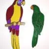 stained glass red and green parrots designs