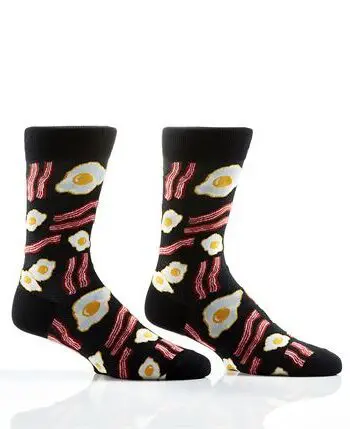 Yo Sox men's crew socks breakfast design eggs, bacon & toast