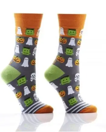 Halloween Ghost, Ghouls & Goblins design Women's novelty crew sock by Yo Sox right side view