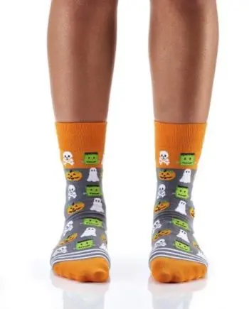 Halloween Ghost, Ghouls & Goblins design Women's novelty crew sock by Yo Sox front view