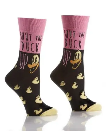 Yo Sox women's crew socks Shut the Duck Up design