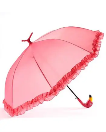 Hot pink flamingo umbrella opened