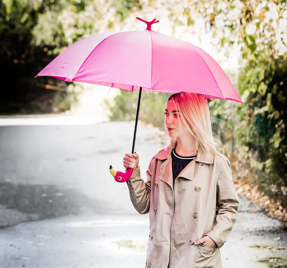 Hot Pink Flamingo Umbrella Tri-pod standing