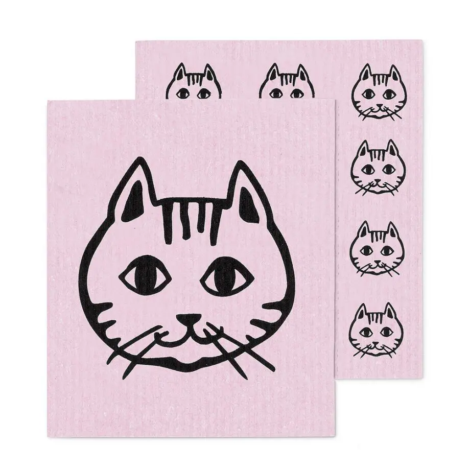 Pink Cat Faces Amazing Swedish Dishcloth - Set of 2