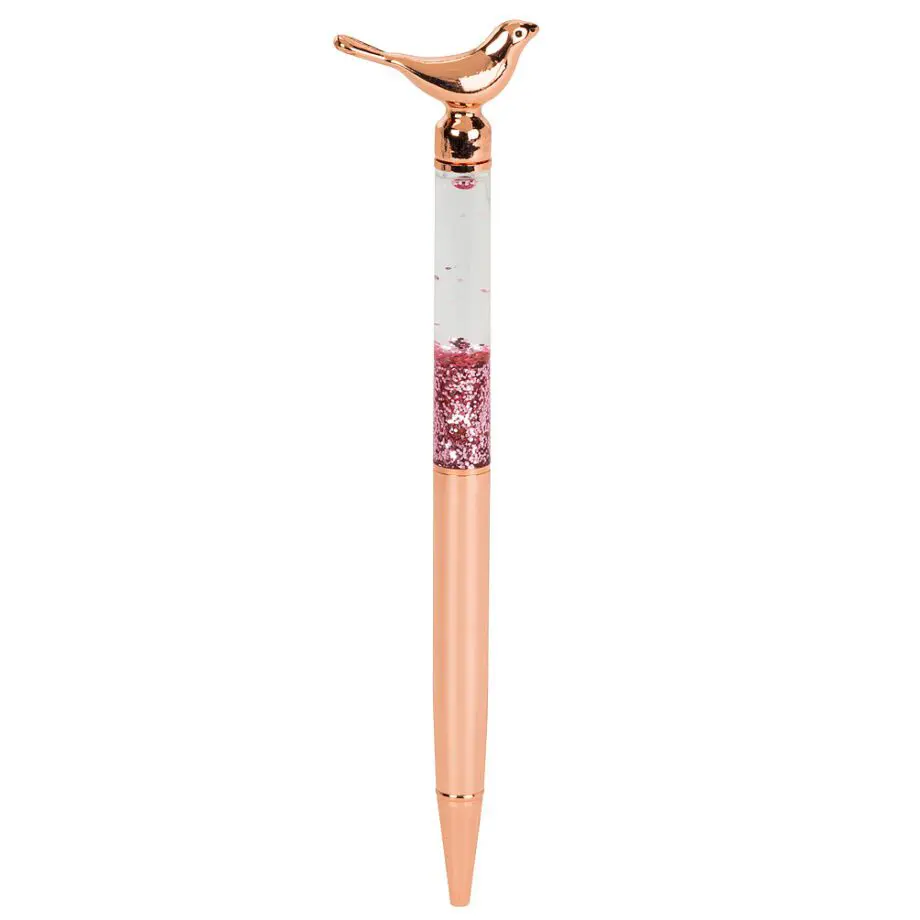 Rose Gold Bird Pen with Glitter