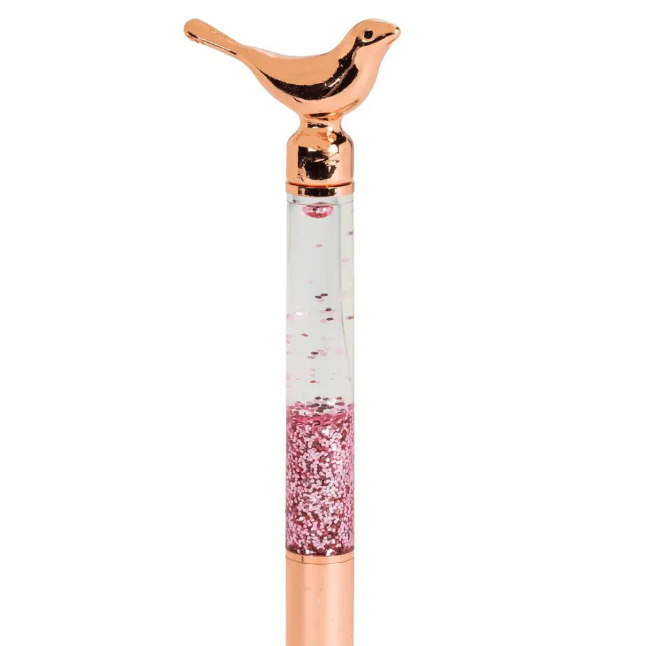 Rose Gold Bird Pen with Glitter