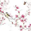 "Bird & Blossom" White Background Luxury Luncheon Napkin