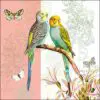 "Budgies" Coral Background Luxury Luncheon Napkin