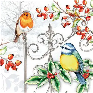 "Birds & Holly" Luxury Luncheon Napkin