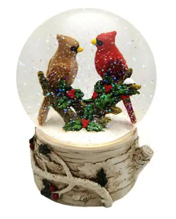 Cardinal Snow Globe with birch base