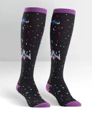 8 Bit Invader design women's noveltty knee high socks