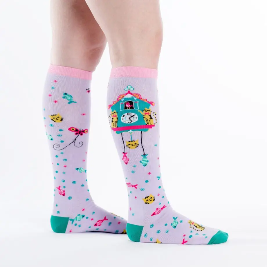 Cat-o'clock design women's novelty knee high socks