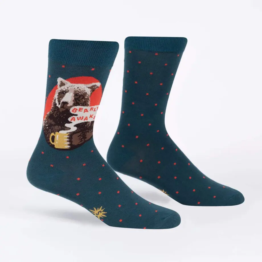 Bearly Awake design men's novelty crew socks