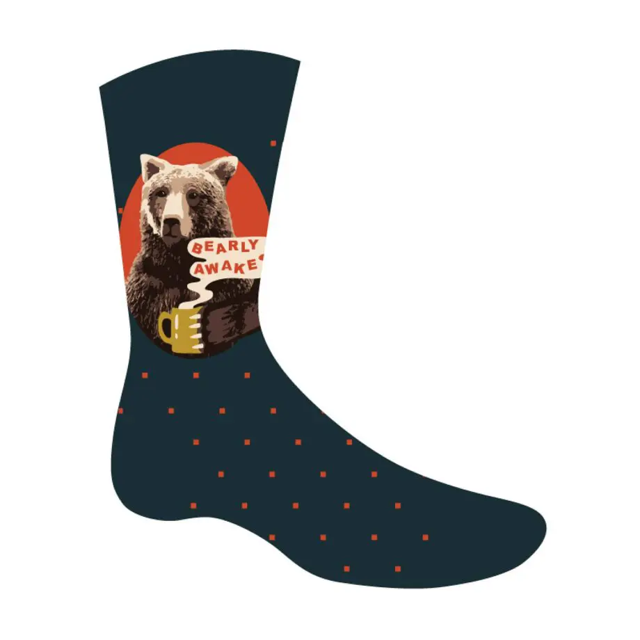 Bearly Awake design men's novelty crew socks