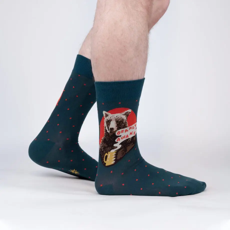 Bearly Awake design men's novelty crew socks