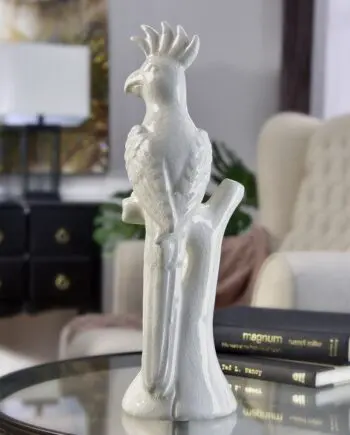 14.2" White Parrot Design Table Decor