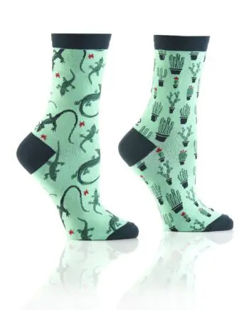 Cactus & Lizards Women's Novelty Crew Socks by Yo Socks