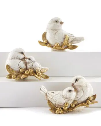 Bird Decor in Antique White Finish with Glitter