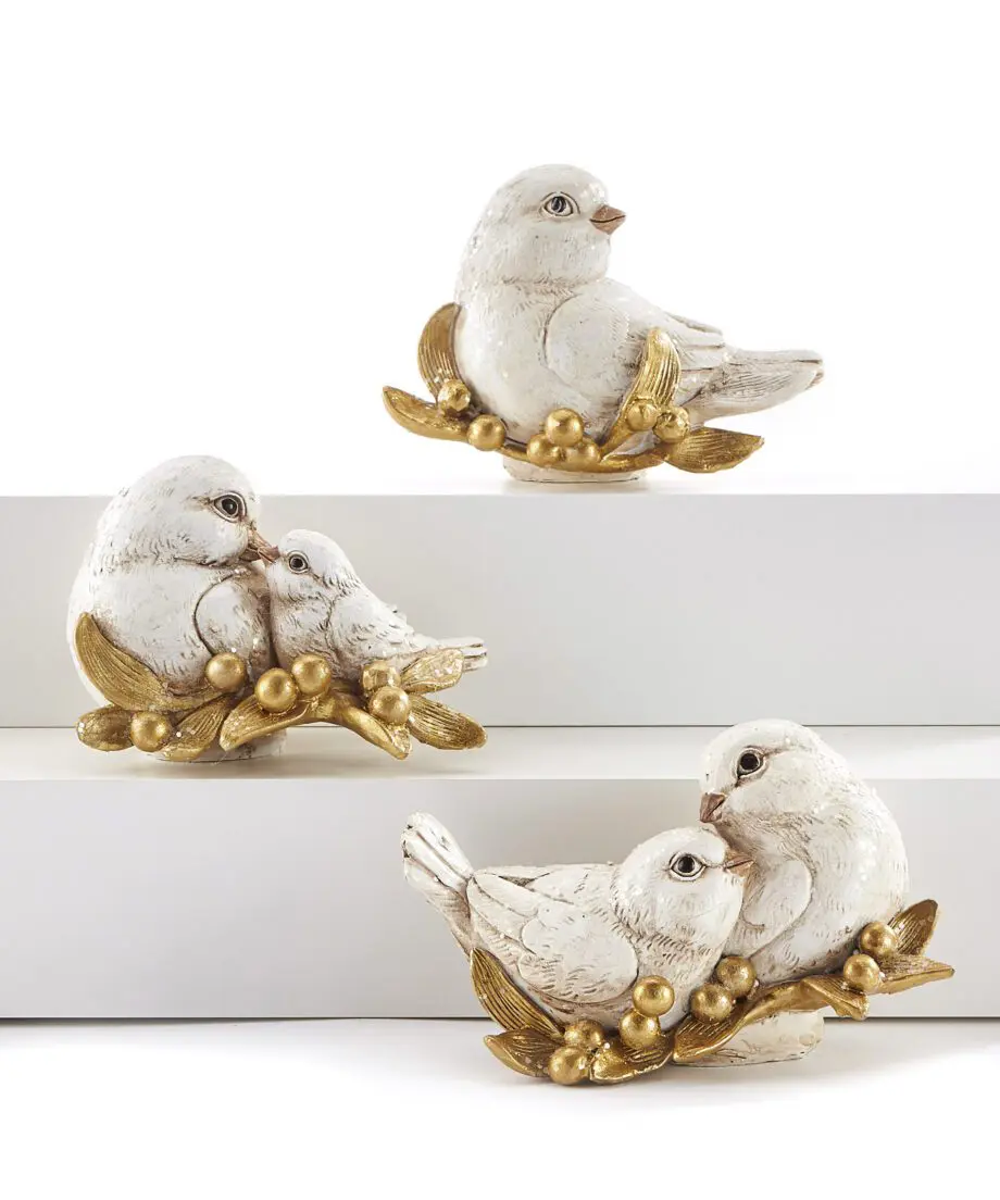 Bird Decor in Antique White Finish with Glitter