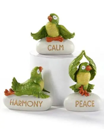 Yoga Green Parrot on a Rock Figurines