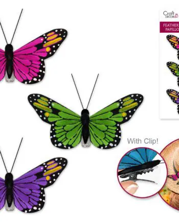 3.25" Feathered Monarch Butterflies with Gator Clip - Glam Set of 3