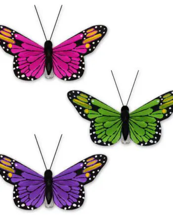 3.25" Feathered Monarch Butterflies with Gator Clip - Glam Set of 3