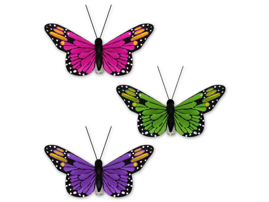 3.25" Feathered Monarch Butterflies with Gator Clip - Glam Set of 3