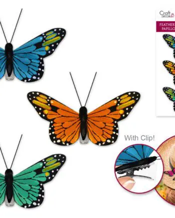 3.25" Feathered Monarch Butterflies with Gator Clip - Glam Set of 3