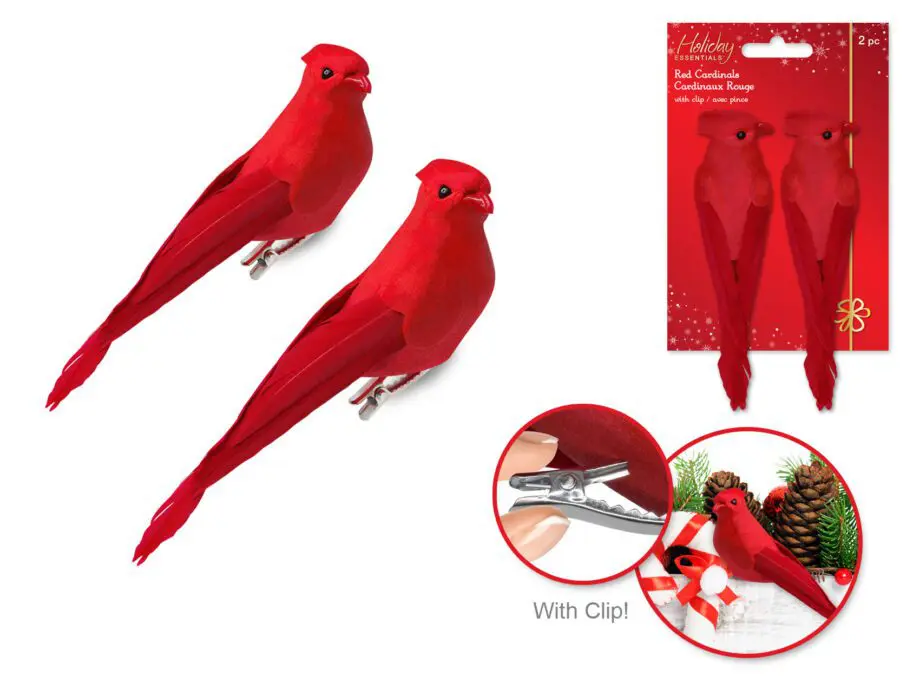 5" Red Cardinals with Gator Clip - Set of 2