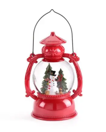 8" LED Red Water Lantern with Snowman