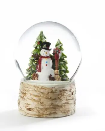 4" Snow Globe with Snowman on Birchlike Base