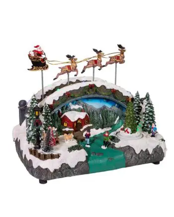 10.5" LED Musical Village with Santa & Reindeer Table Decor