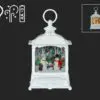 9" White Water Lantern with Snowman Family