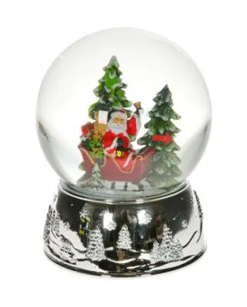 120mm Silver Santa & Sleigh Wind Up Musical Water Globe