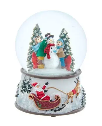 100mm Musical Children Building Snowman Water Globe