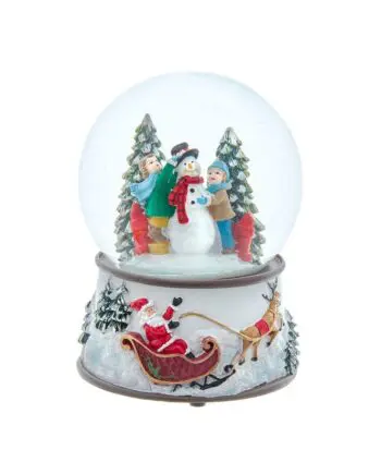 100mm Musical Children Building Snowman Water Globe