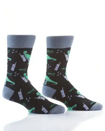 "Calling Grandpa" Dinosaur on Phone Men's Novelty Crew Socks by Yo Sox