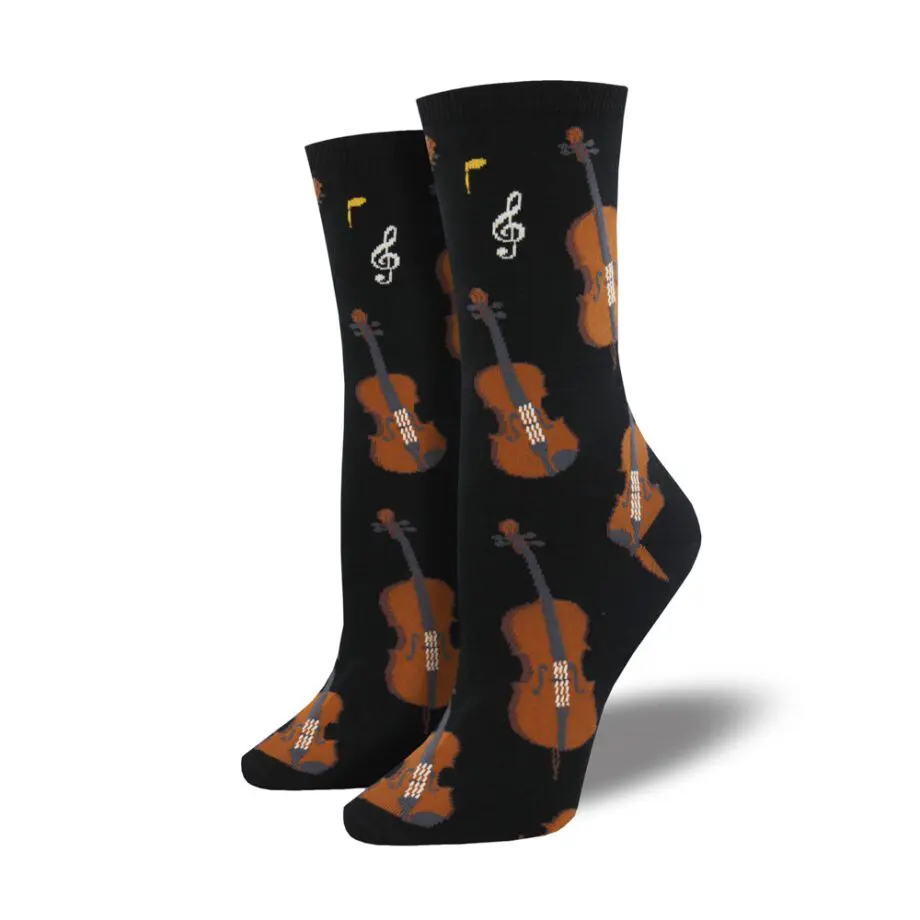 "Strings" Violin Women's Novelty Crew Socks by Socksmith