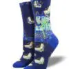 "Indigo Cats" Laura Birch Women's Novelty Crew Socks by Socksmith