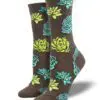 "Succulents" Women's Novelty Crew Brown Socks