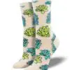 "Succulents" Women's Novelty Crew Ivory Socks