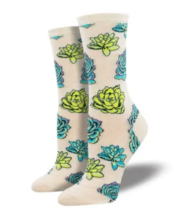 "Succulents" Women's Novelty Crew Ivory Socks