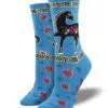 "Floral Horse" Women's Novelty Crew Blue Socks