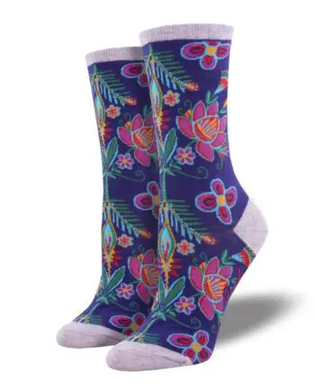 "Alyssa Floral" Women's Novelty Crew Purple Socks