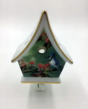 Porcelain Blue Jay On Birdhouse Night Light