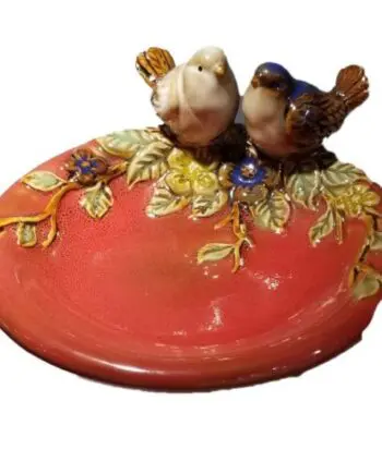 Two Birds Sitting on Top of Trinket (Pan) Dish