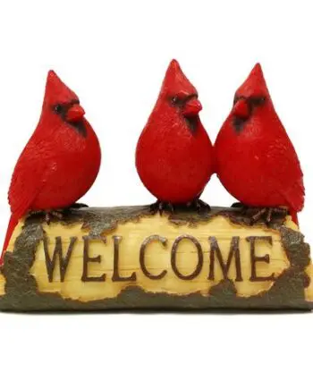 7" Beautiful Vibrant Red Cardinals Welcome Sign Statue for Home or Garden Decor