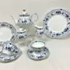 Blue Floral Pattern 24 Piece Porcelain Tea Set