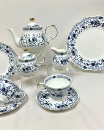 Blue Floral Pattern 24 Piece Porcelain Tea Set