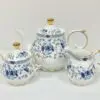 1000ml Tea Pot, Creamer & Sugar Bowl Set Blue Flowers Design